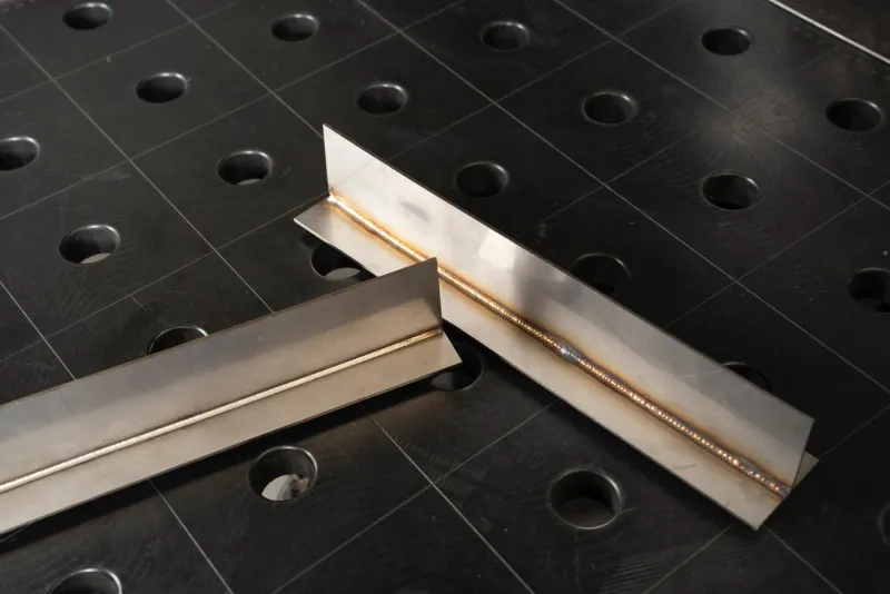 Comparison of laser weld (left) and TIG weld (right)